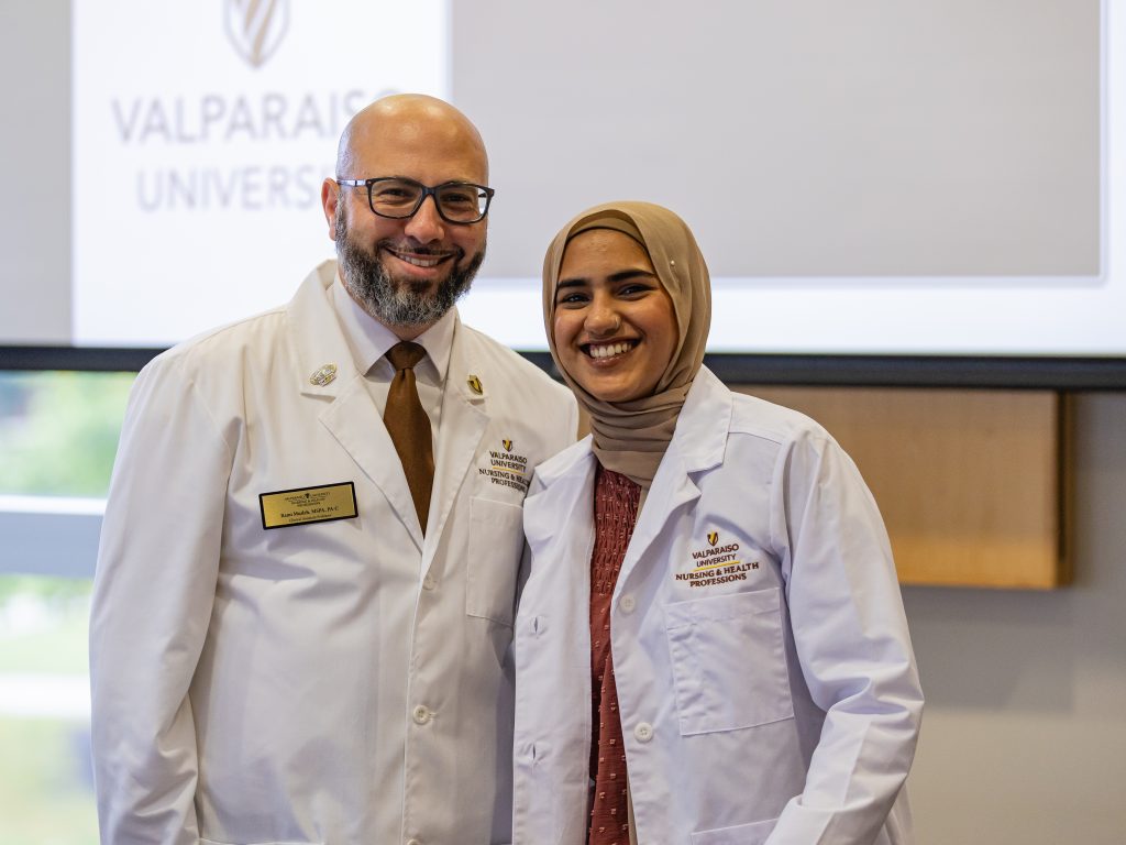 Photo of a faculty member and student in the Physician Assistant program