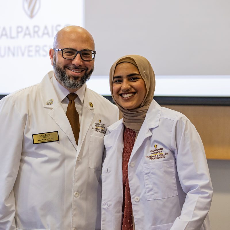 Photo of a faculty member and student in the Physician Assistant program