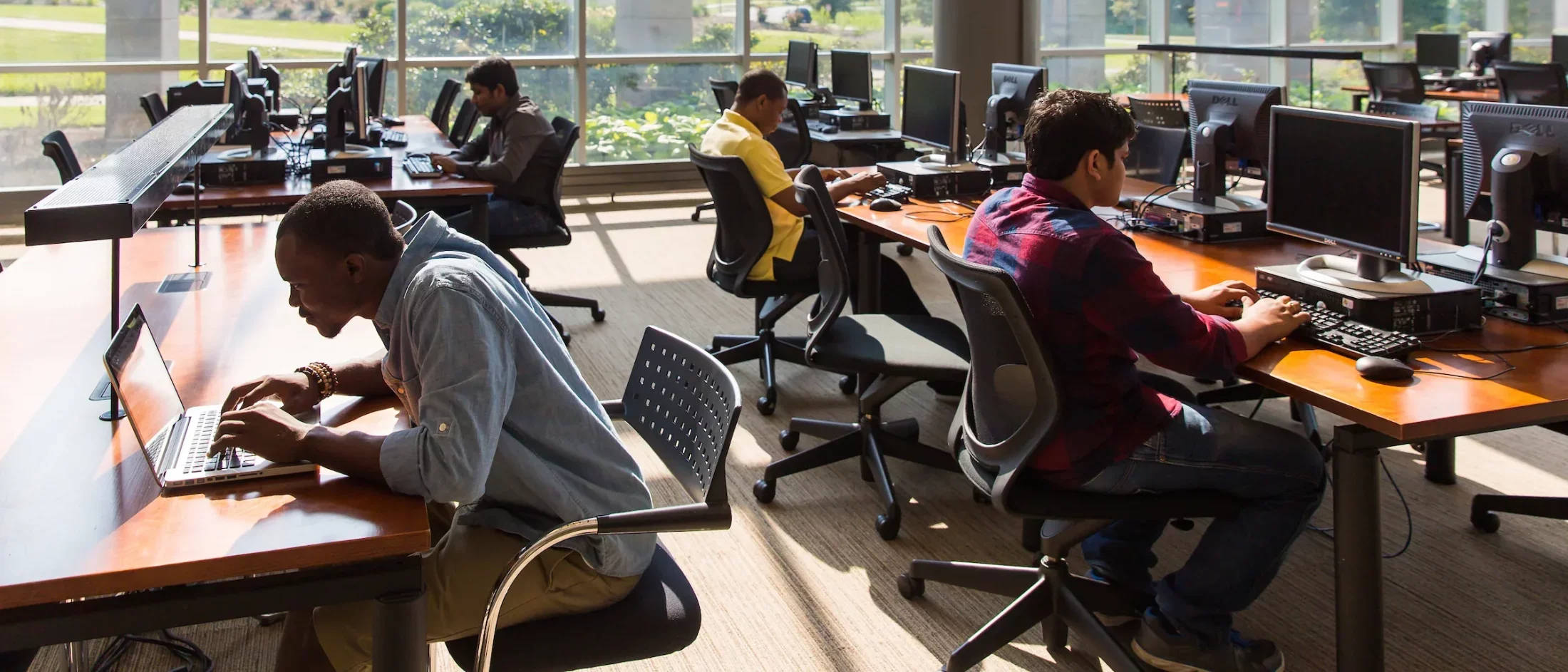 Students usgin computers in the library