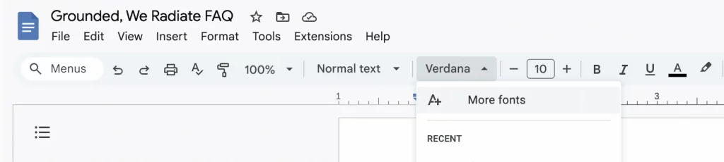 Graphic showing More fonts option on Google Docs